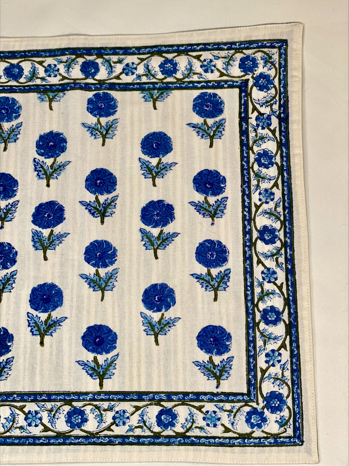 Hand block printed blue reversible placemats