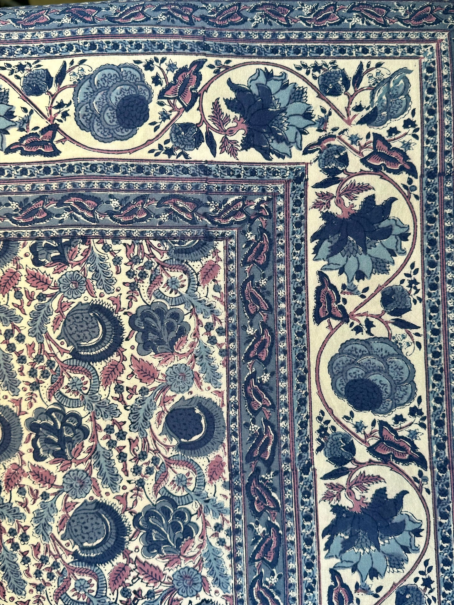 Hand block printed blue floral tablecloth