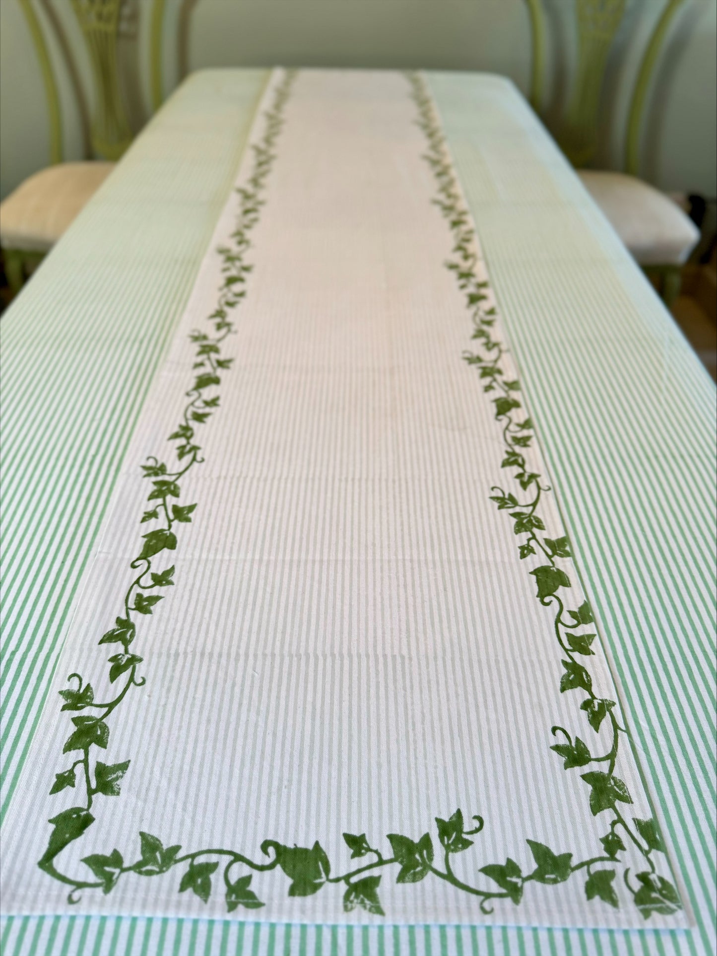Hand block printed dark green ivy table runner