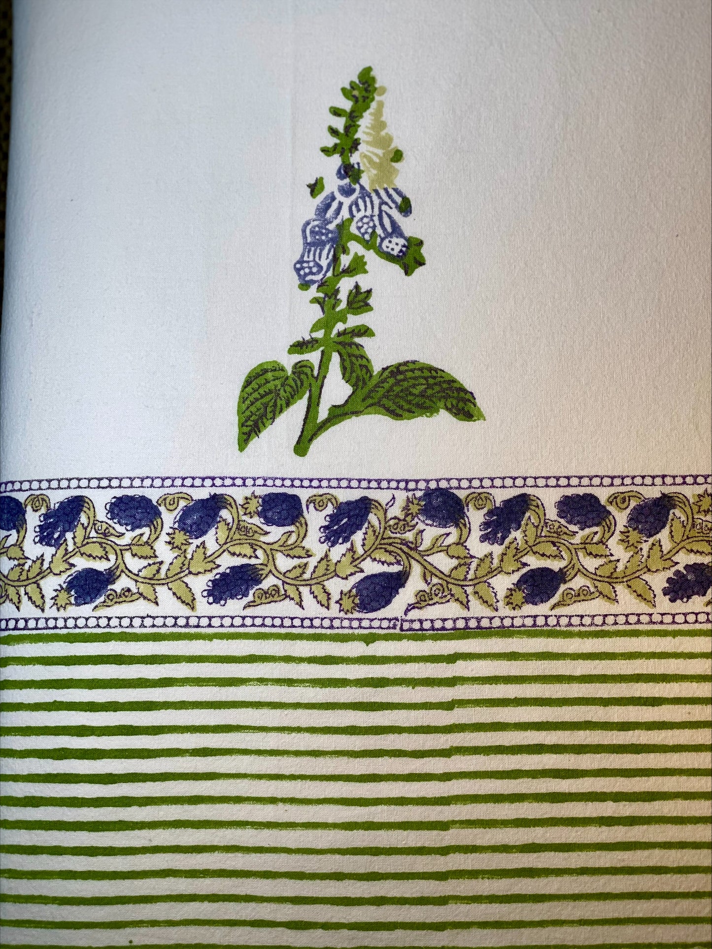 Hand block printed purple foxglove tablecloth